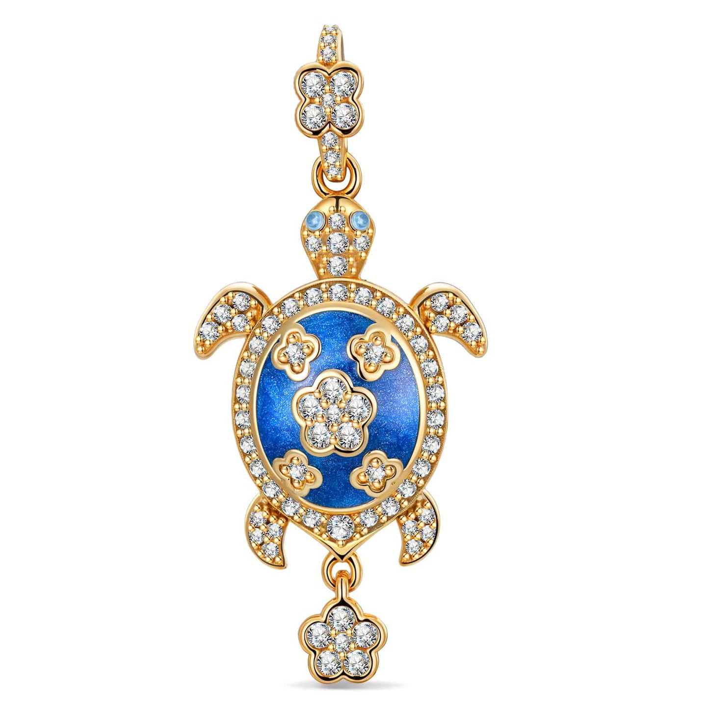 Sapphire Turtle Tarnish-resistant Silver Dangle Charms With Enamel In 14K Gold Plated