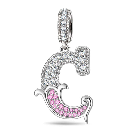 gona- Letter C Tarnish-resistant Silver Dangle Charms In White Gold Plated