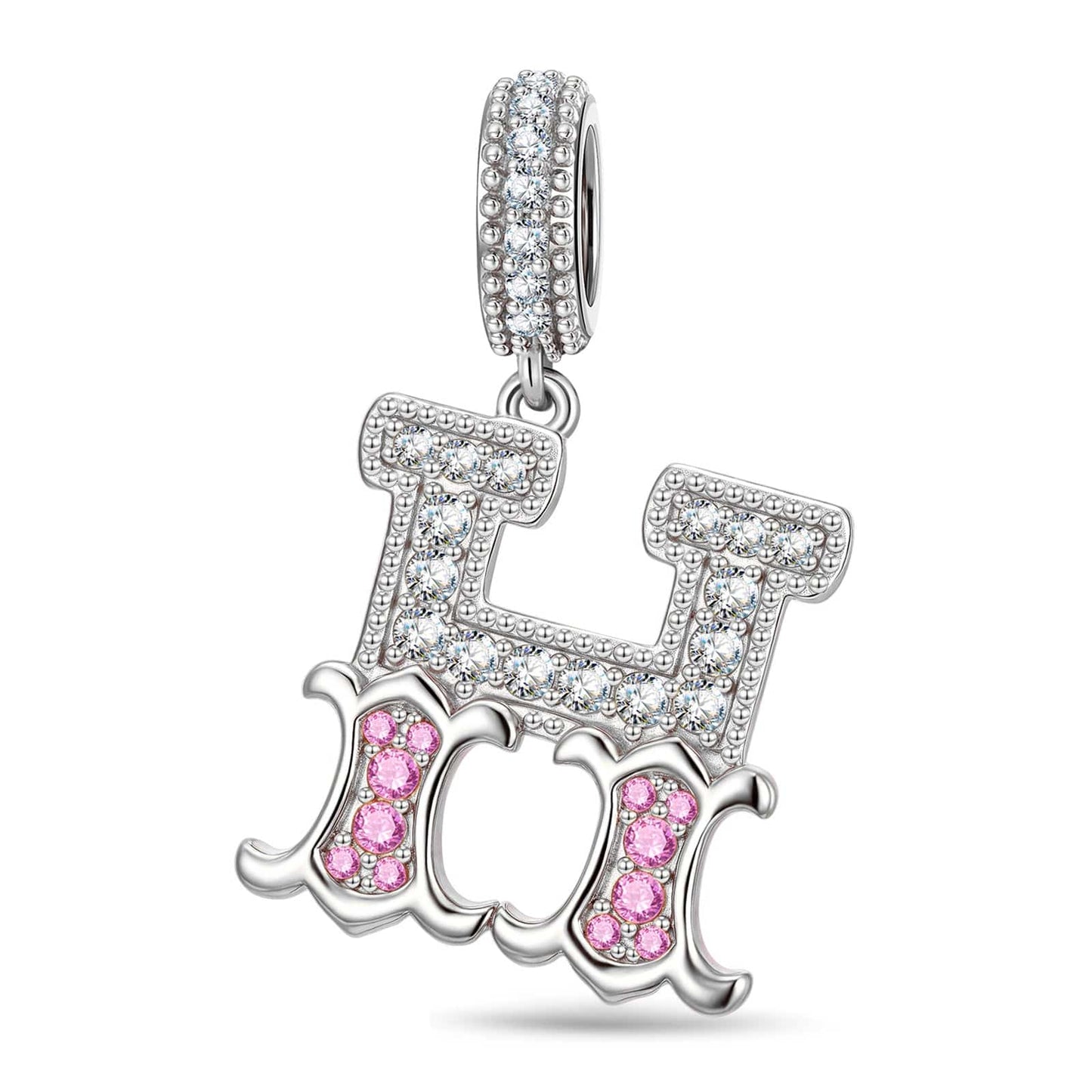 Letter H Tarnish-resistant Silver Dangle Charms In White Gold Plated