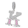 Letter K Tarnish-resistant Silver Dangle Charms In White Gold Plated