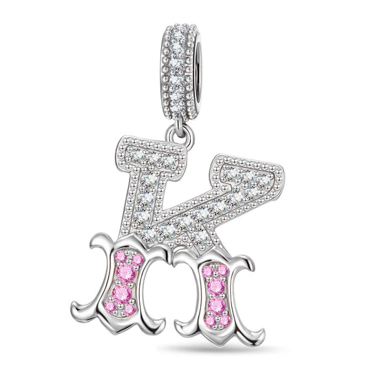 gona- Letter K Tarnish-resistant Silver Dangle Charms In White Gold Plated