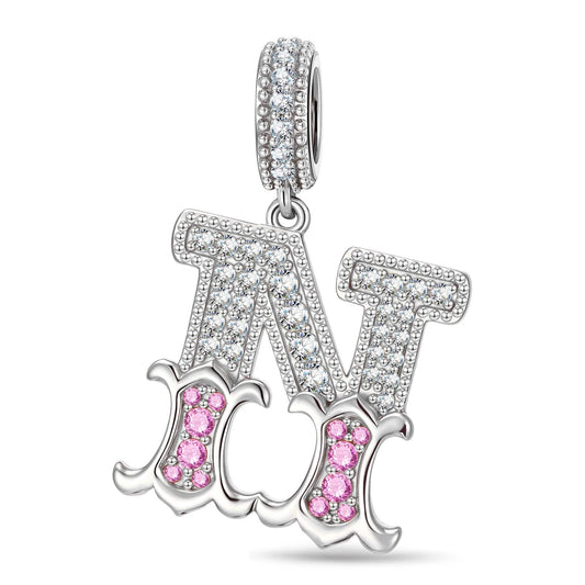 gona- Letter N Tarnish-resistant Silver Dangle Charms In White Gold Plated