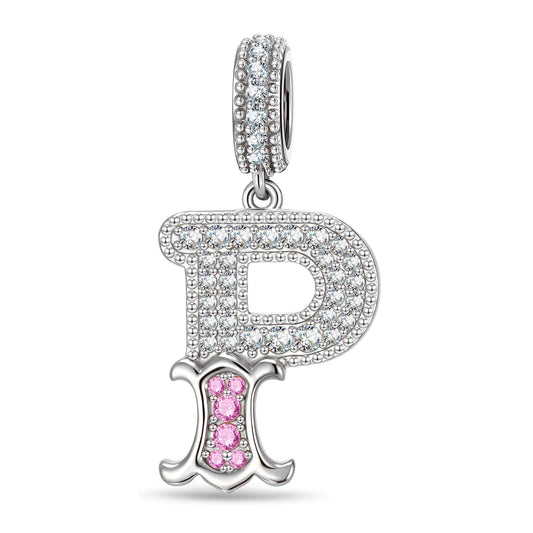 gona- Letter P Tarnish-resistant Silver Dangle Charms In White Gold Plated