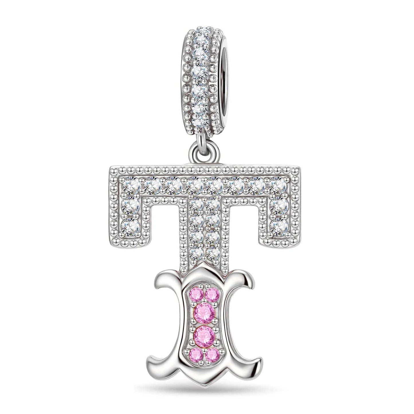 Letter T Tarnish-resistant Silver Dangle Charms In White Gold Plated