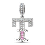 Letter T Tarnish-resistant Silver Dangle Charms In White Gold Plated