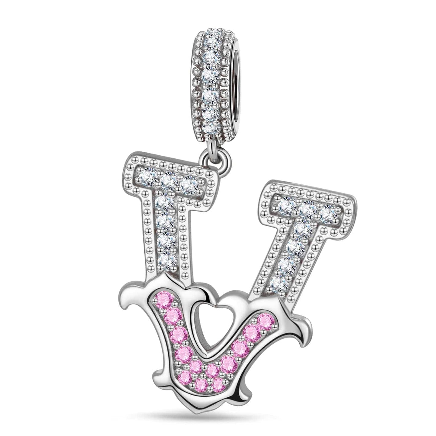 Letter V Tarnish-resistant Silver Dangle Charms In White Gold Plated
