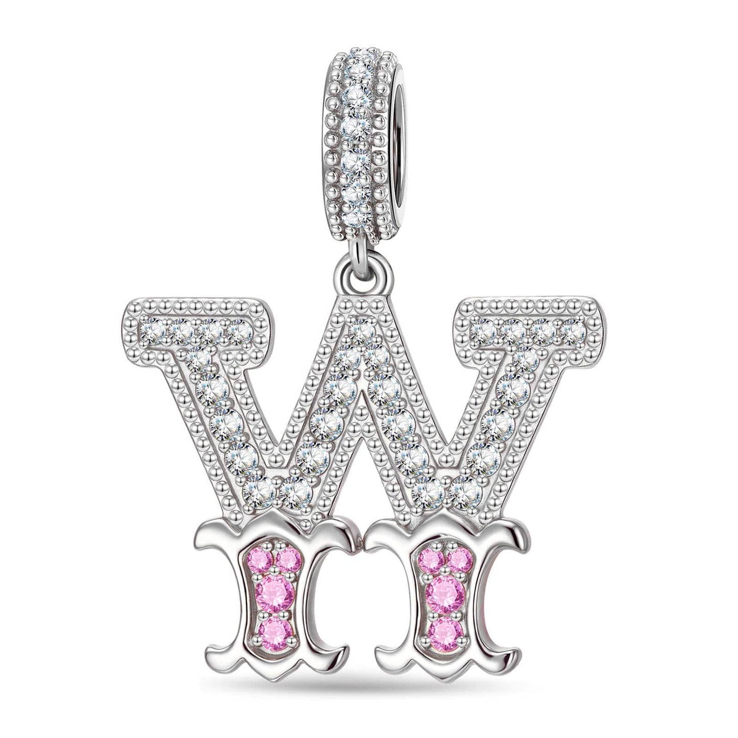 Letter W Tarnish-resistant Silver Dangle Charms In White Gold Plated