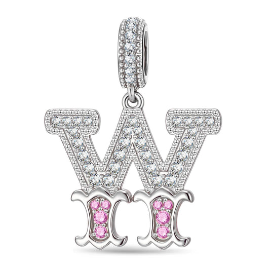 gona- Letter W Tarnish-resistant Silver Dangle Charms In White Gold Plated