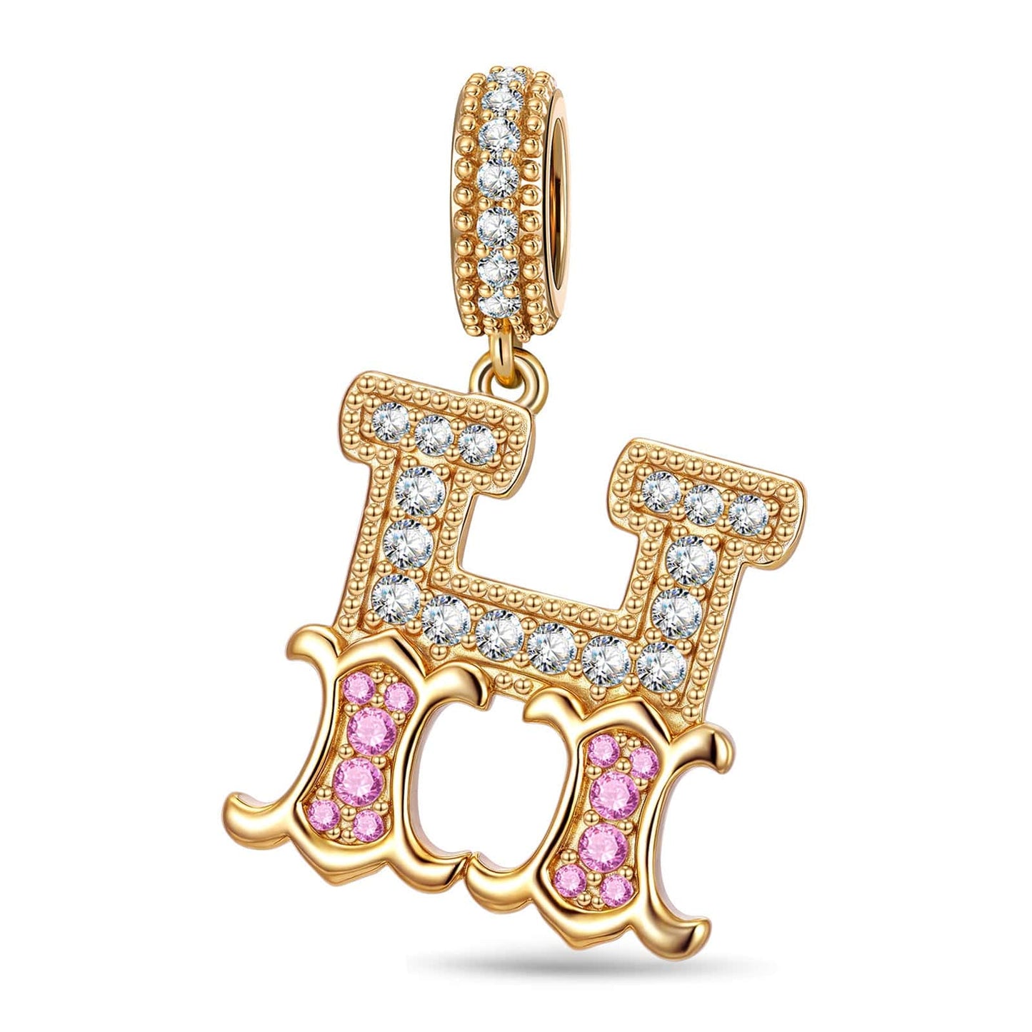 Letter H Tarnish-resistant Silver Dangle Charms In 14K Gold Plated