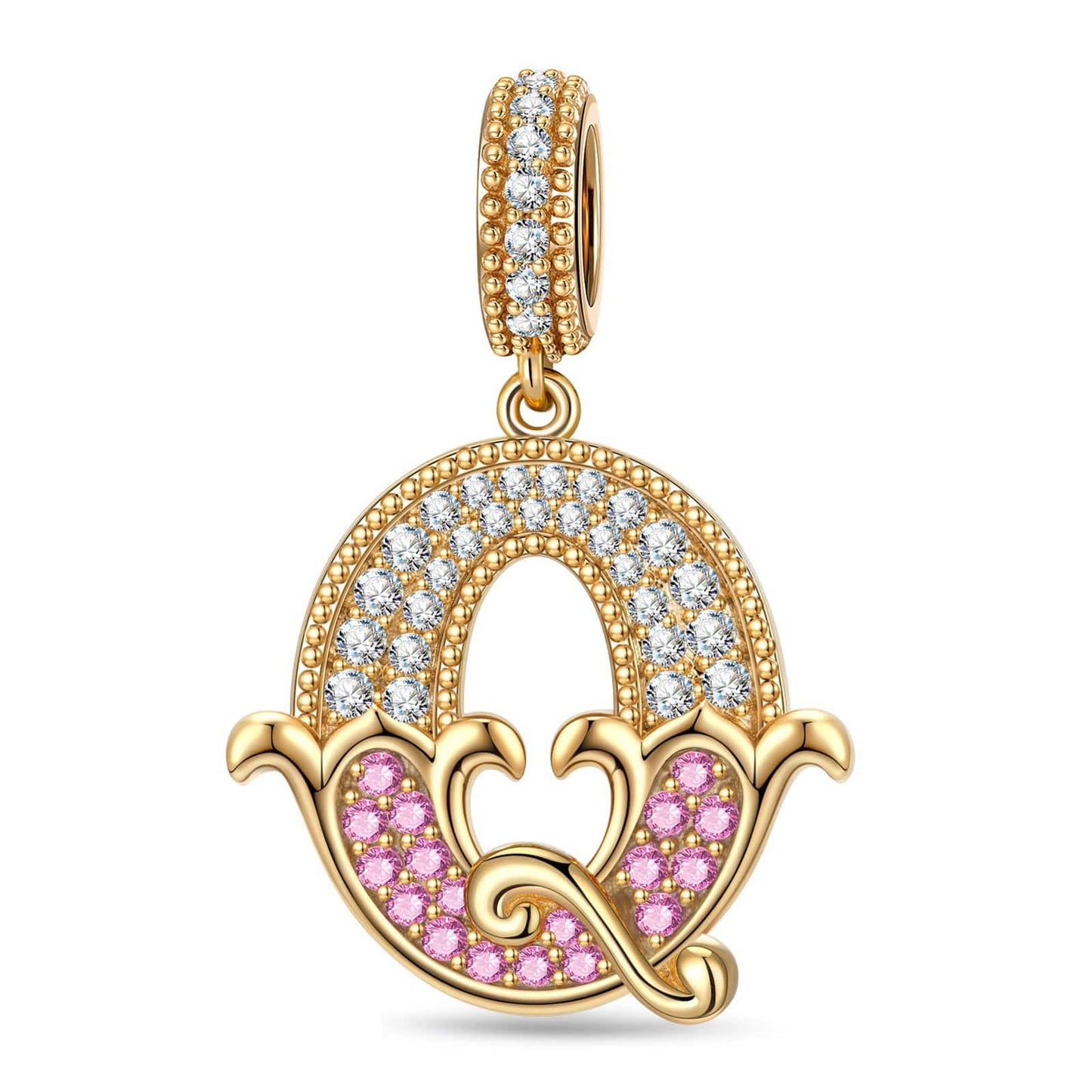 Letter Q Tarnish-resistant Silver Dangle Charms In 14K Gold Plated