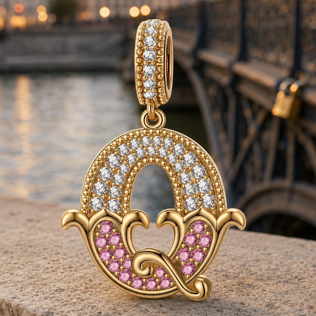 Letter Q Tarnish-resistant Silver Dangle Charms In 14K Gold Plated