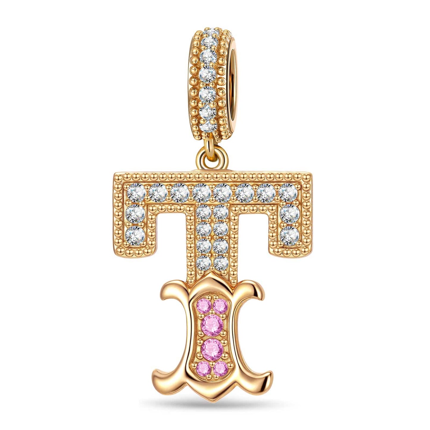 Letter T Tarnish-resistant Silver Dangle Charms In 14K Gold Plated