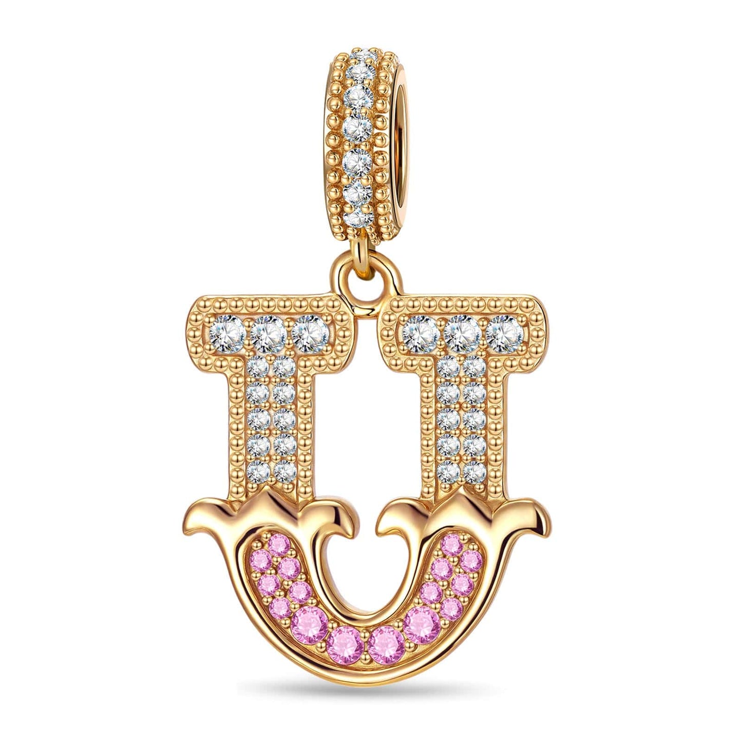 Letter U Tarnish-resistant Silver Dangle Charms In 14K Gold Plated