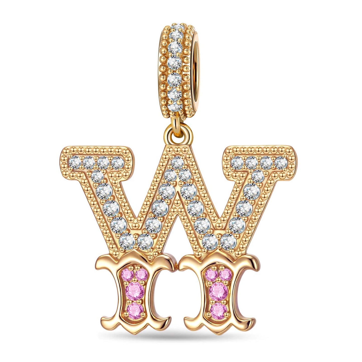 Letter W Tarnish-resistant Silver Dangle Charms In 14K Gold Plated