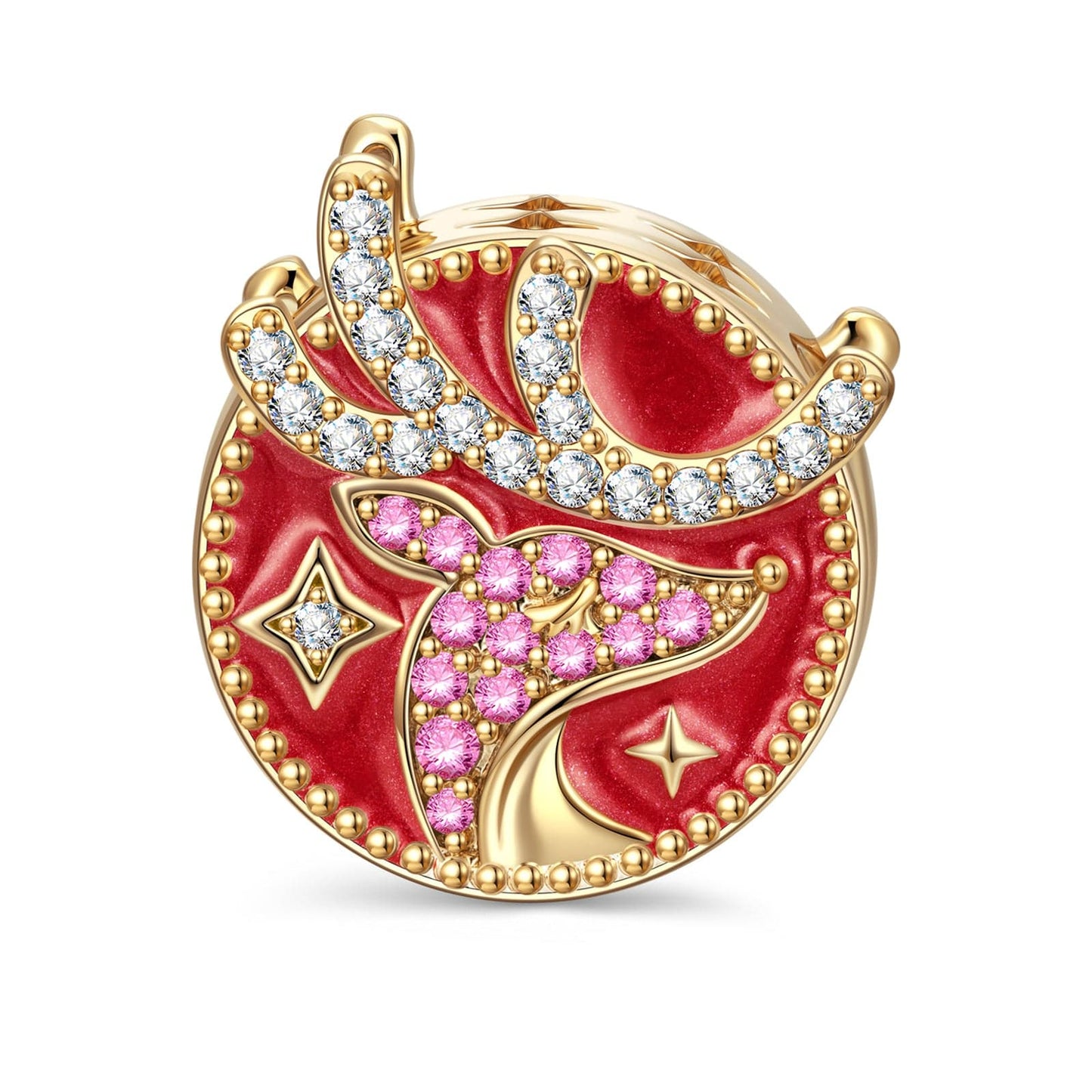 Festive Reindeer Tarnish-resistant Silver Charms With Enamel In 14K Gold Plated