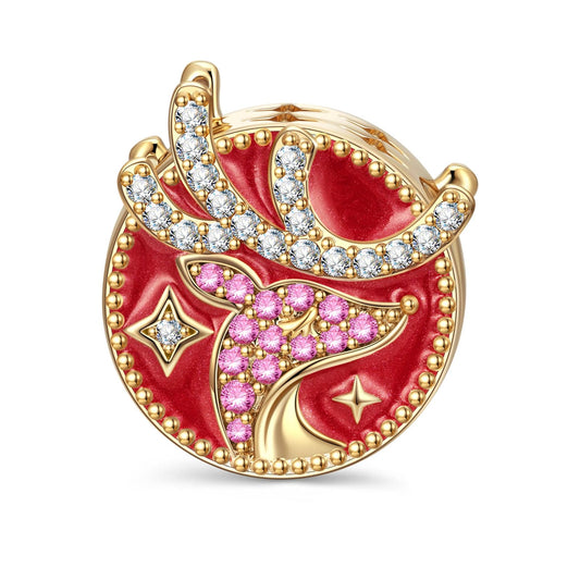 gona- Festive Reindeer Tarnish-resistant Silver Charms With Enamel In 14K Gold Plated