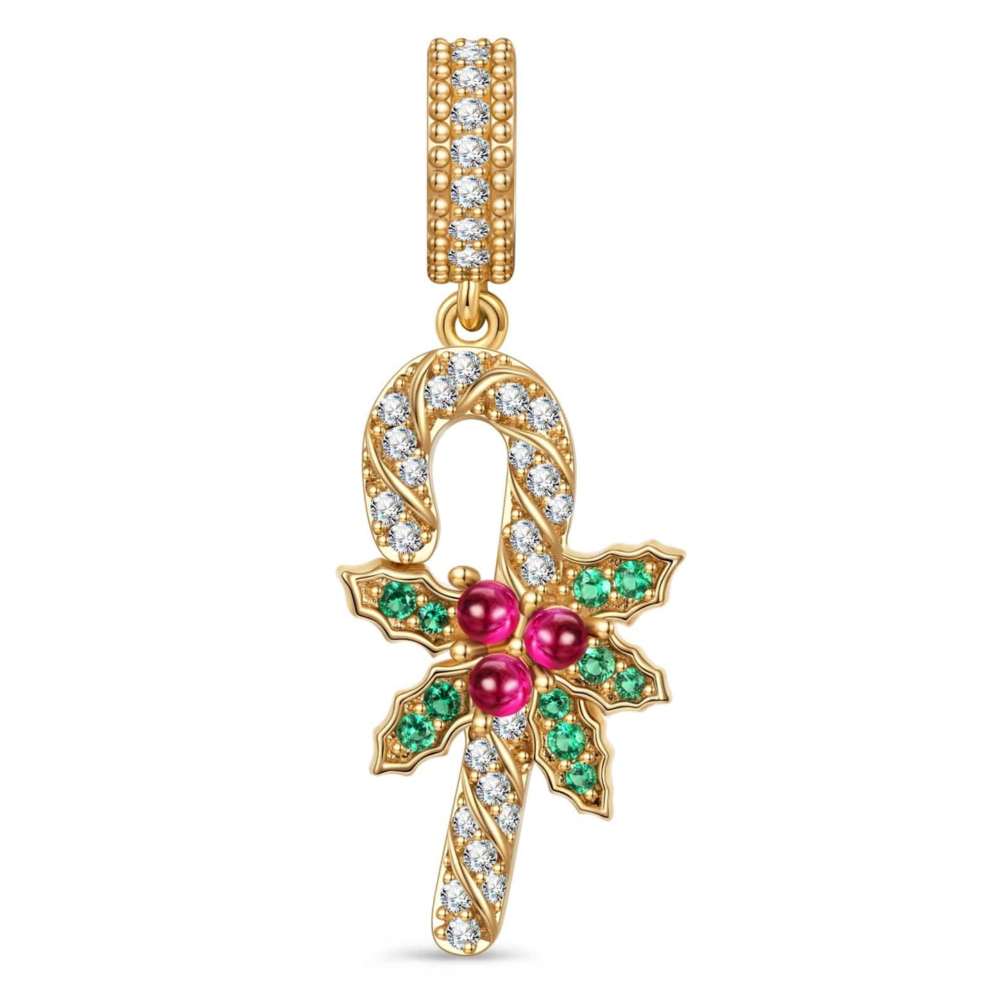 Candy Cane Tarnish-resistant Silver Dangle Charms In 14K Gold Plated