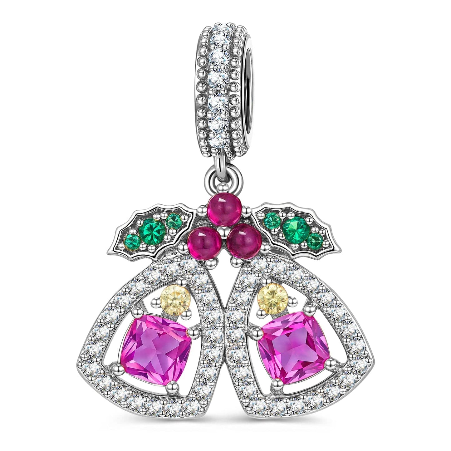 Christmas Bloom Bells Tarnish-resistant Silver Dangle Charms In White Gold Plated