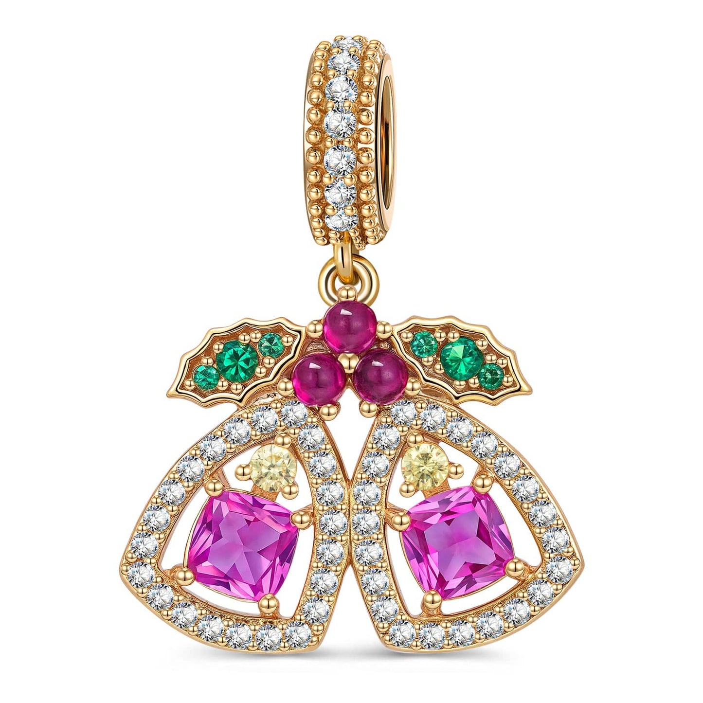 Christmas Bloom Bells Tarnish-resistant Silver Dangle Charms In 14K Gold Plated