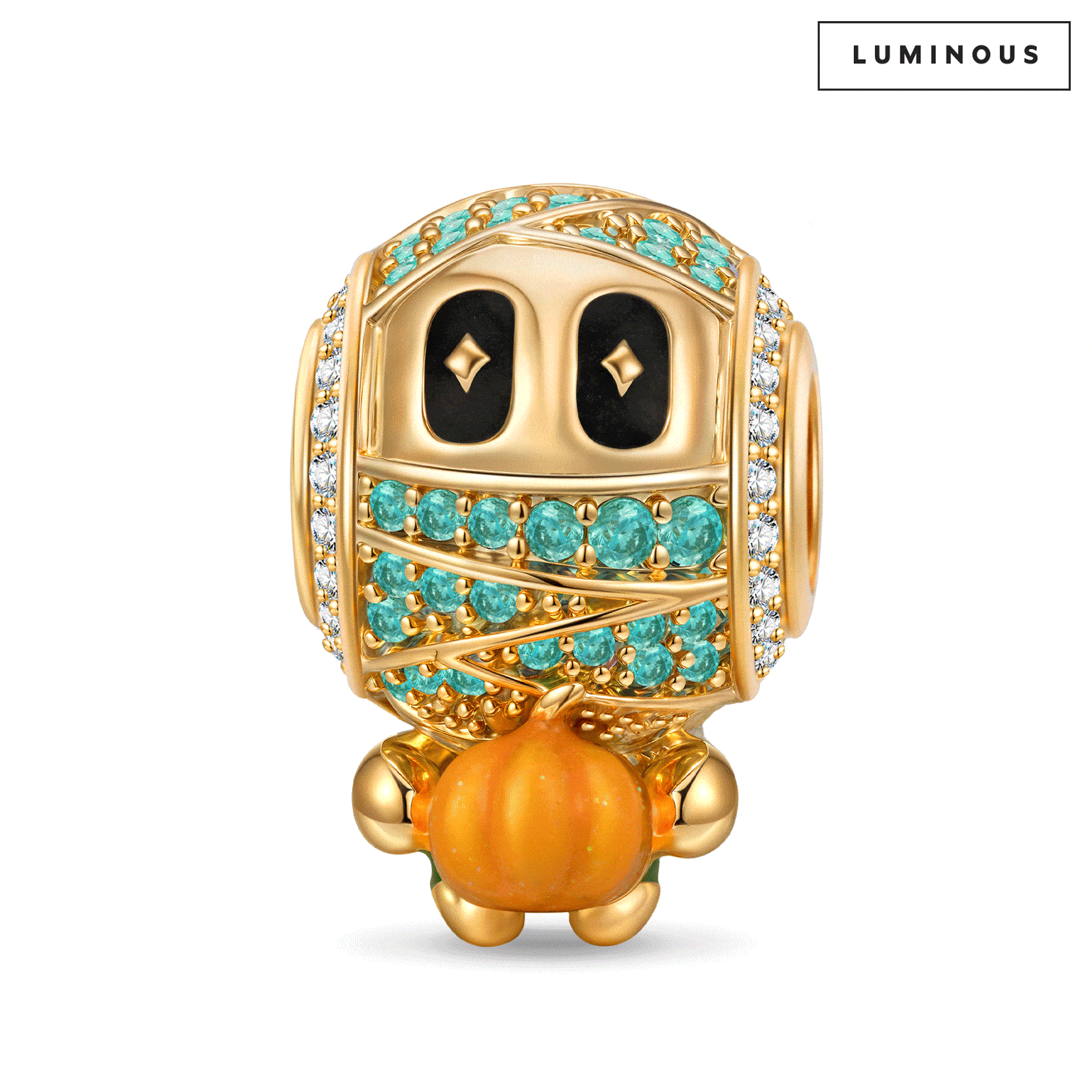 Luminous Mummy Pumpkin Tarnish-resistant Silver Charms With Enamel In 14K Gold Plated