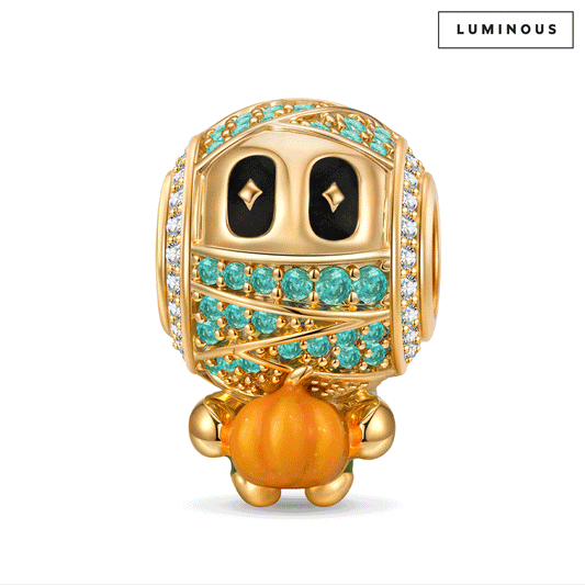 gona- Luminous Mummy Pumpkin Tarnish-resistant Silver Charms With Enamel In 14K Gold Plated