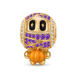 Halloween Luminous Pumpkin-Hugging Mummy Purple Pavé Charm Bead In Tarnish-Resistant Silver