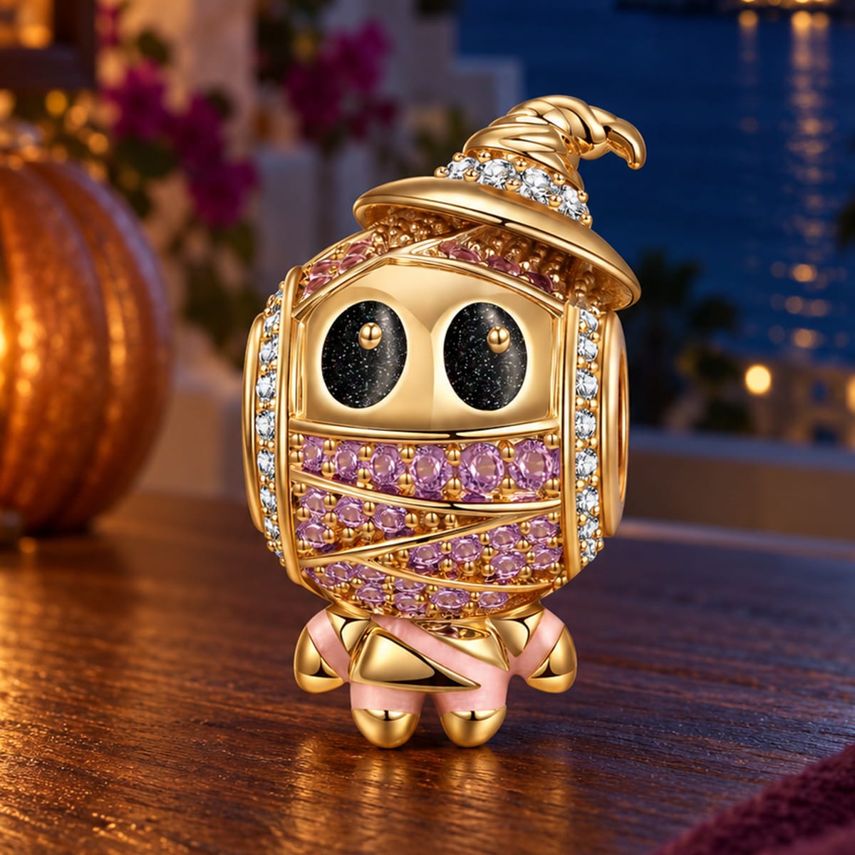 Luminous Cowboy Mummy Tarnish-resistant Silver Charms With Enamel In 14K Gold Plated
