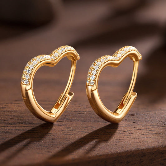 gona- Luminous Love Tarnish-resistant Silver 5A Cubic Zirconia Classic Hoop Earrings with Sterling Silver Ear Post In 14K Gold Plated
