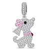 Fluffy Flower Pup Tarnish-resistant Silver Dangle Charms In White Gold Plated