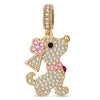 Fluffy Flower Pup Tarnish-resistant Silver Dangle Charms In 14K Gold Plated