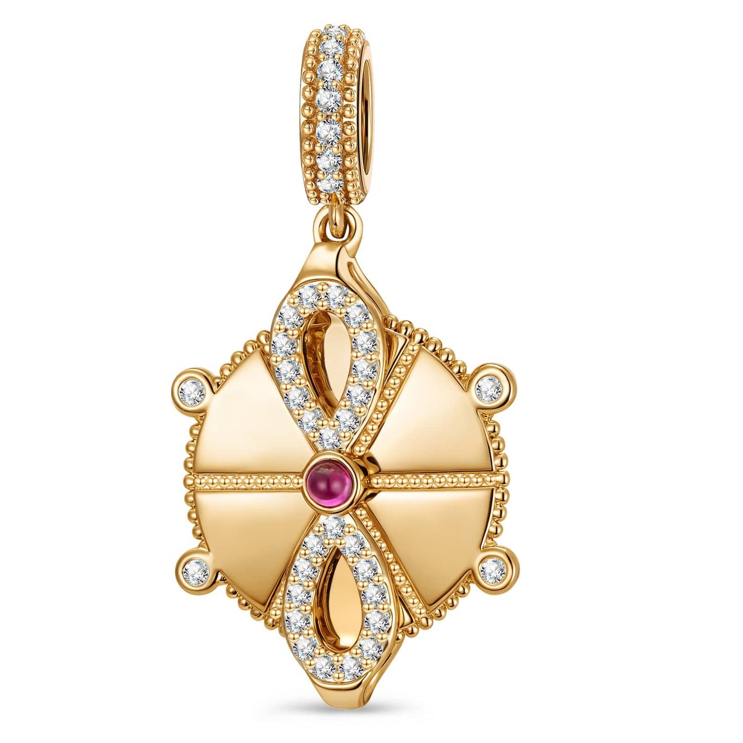 Customizable Engraving Wheel of Fortune Tarnish-resistant Silver Dangle Charms In 14K Gold Plated