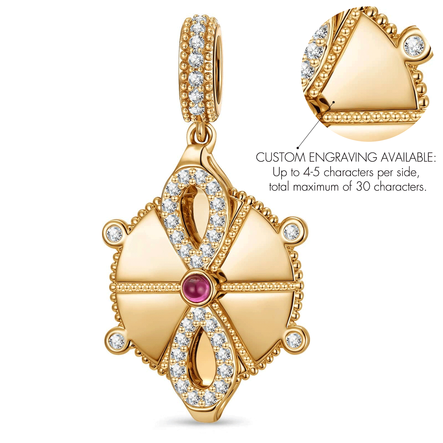 Customizable Engraving Wheel of Fortune Tarnish-resistant Silver Dangle Charms In 14K Gold Plated