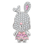Rosy Bunny Tarnish-resistant Silver Charms With Enamel In White Gold Plated