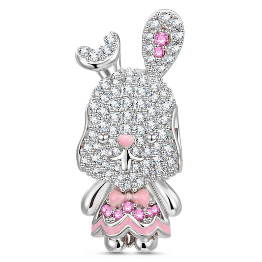 gona- Rosy Bunny Tarnish-resistant Silver Charms With Enamel In White Gold Plated