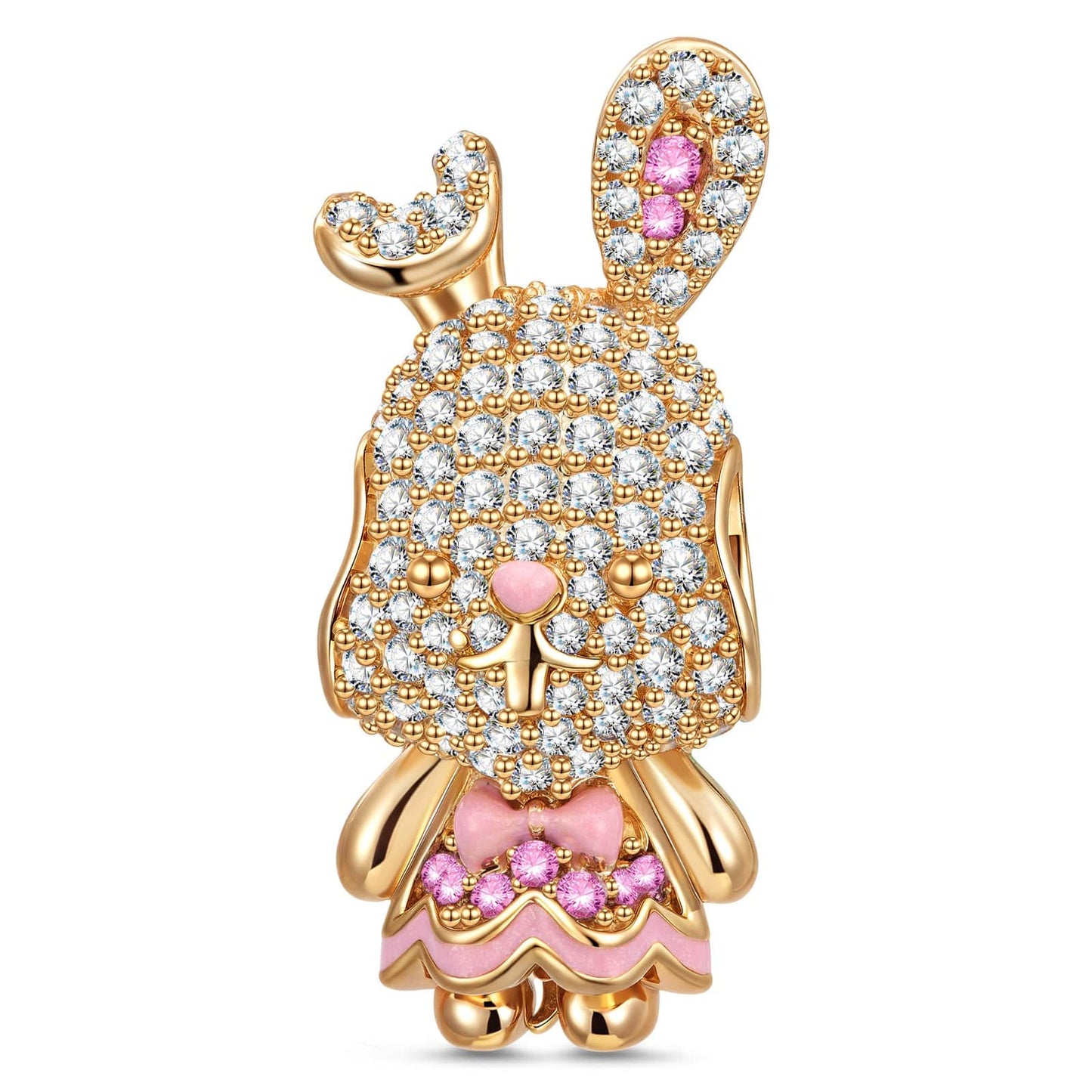Rosy Bunny Tarnish-resistant Silver Charms With Enamel In 14K Gold Plated