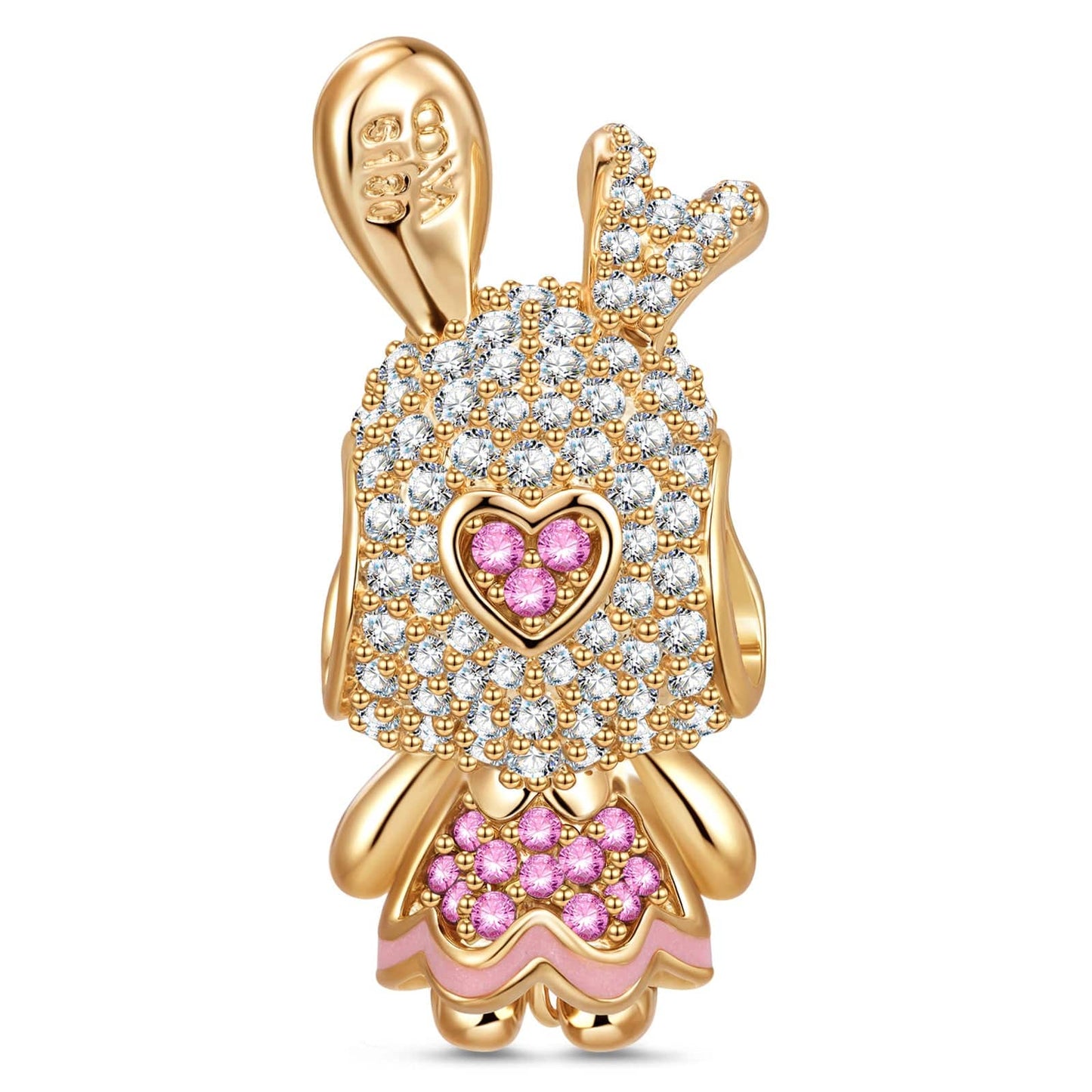 Rosy Bunny Tarnish-resistant Silver Charms With Enamel In 14K Gold Plated