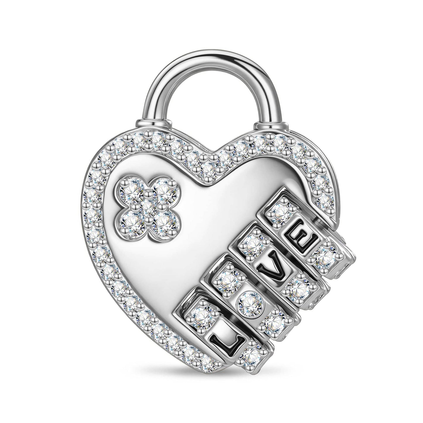 Customizable Engraving Heartbound Love Tarnish-resistant Silver Dangle Charms In White Gold Plated