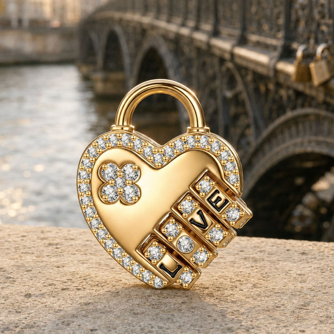 Customizable Engraving Heartbound Love Tarnish-resistant Silver Dangle Charms In 14K Gold Plated