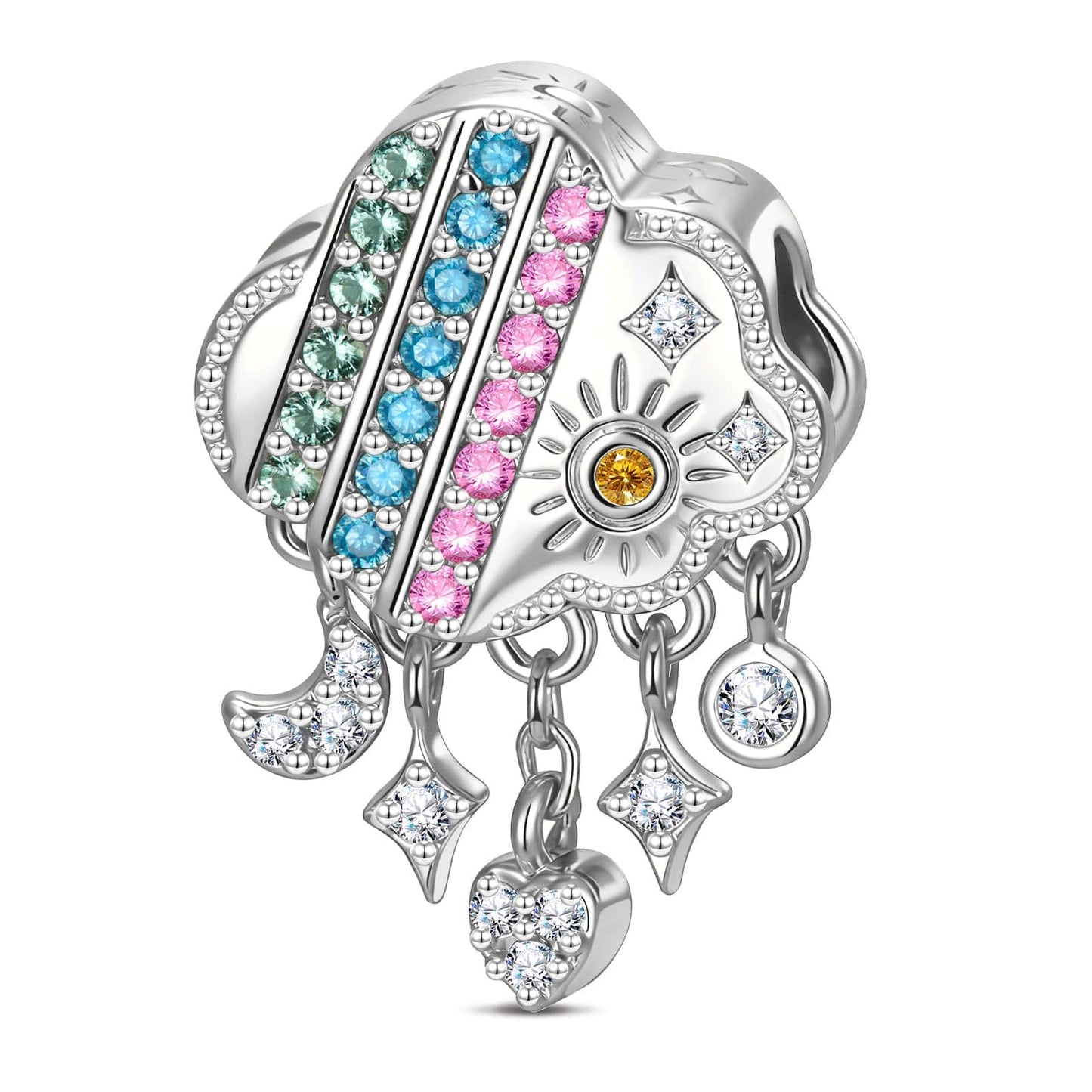 Customizable Engraving Cloud Wonderland Tarnish-resistant Silver Dangle Charms In White Gold Plated