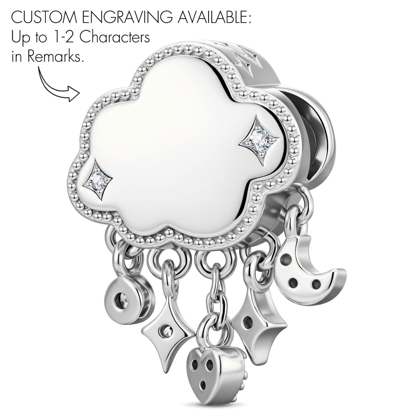 Customizable Engraving Cloud Wonderland Tarnish-resistant Silver Dangle Charms In White Gold Plated