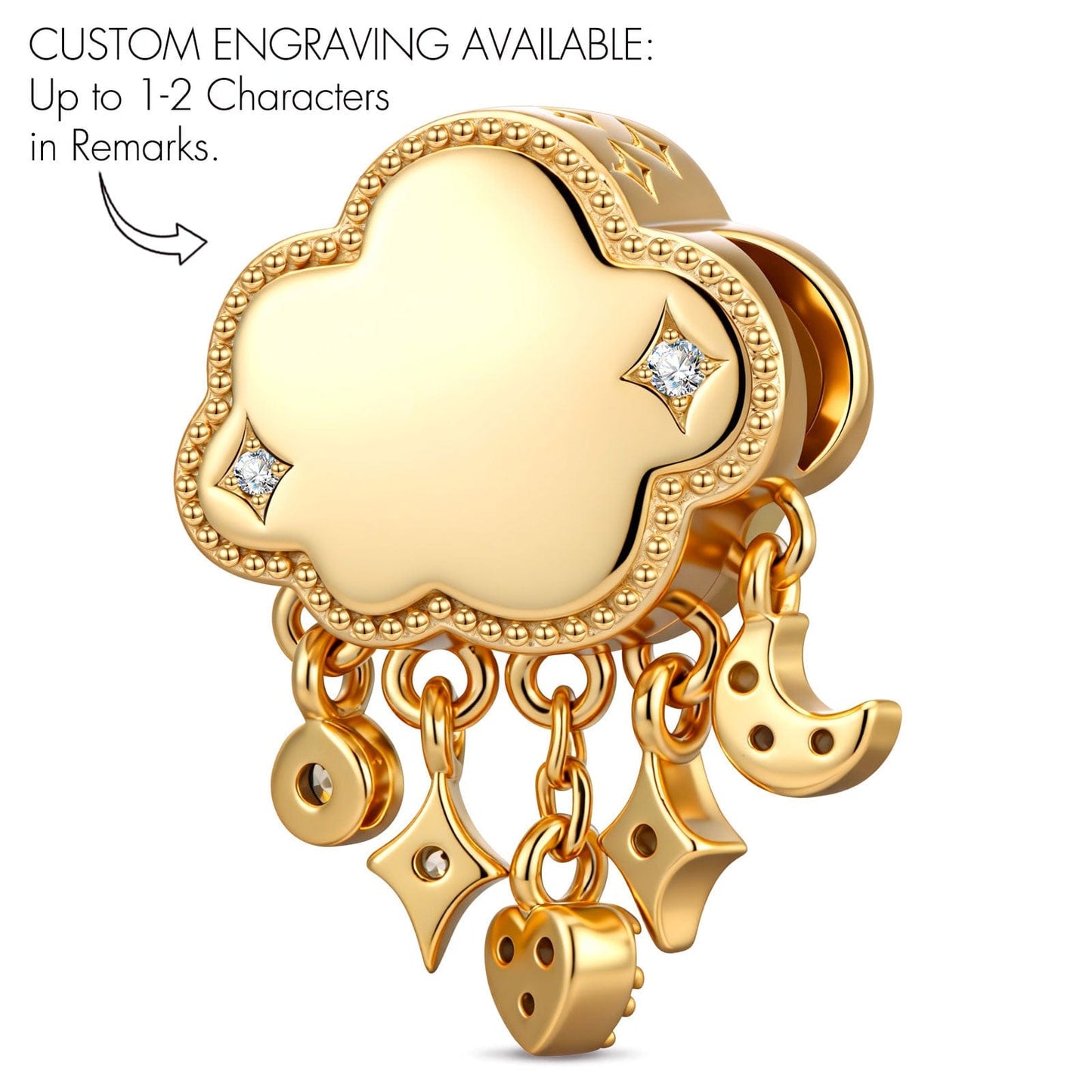 Customizable Engraving Cloud Wonderland Tarnish-resistant Silver Dangle Charms In 14K Gold Plated