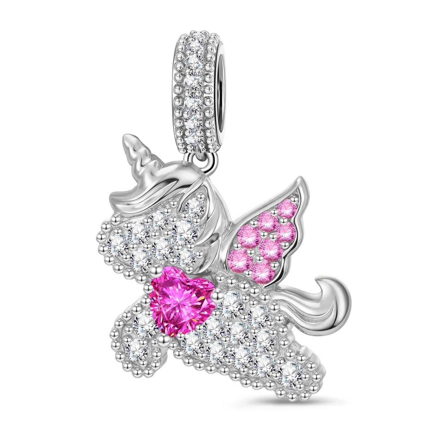 Lovehorn Unicorn Tarnish-resistant Silver Dangle Charms In White Gold Plated