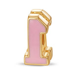 Double Sided Number One Charm with Sparkling Pave Front and Pink Enamel Back in 14K Gold Plated Tarnish Resistant Silver