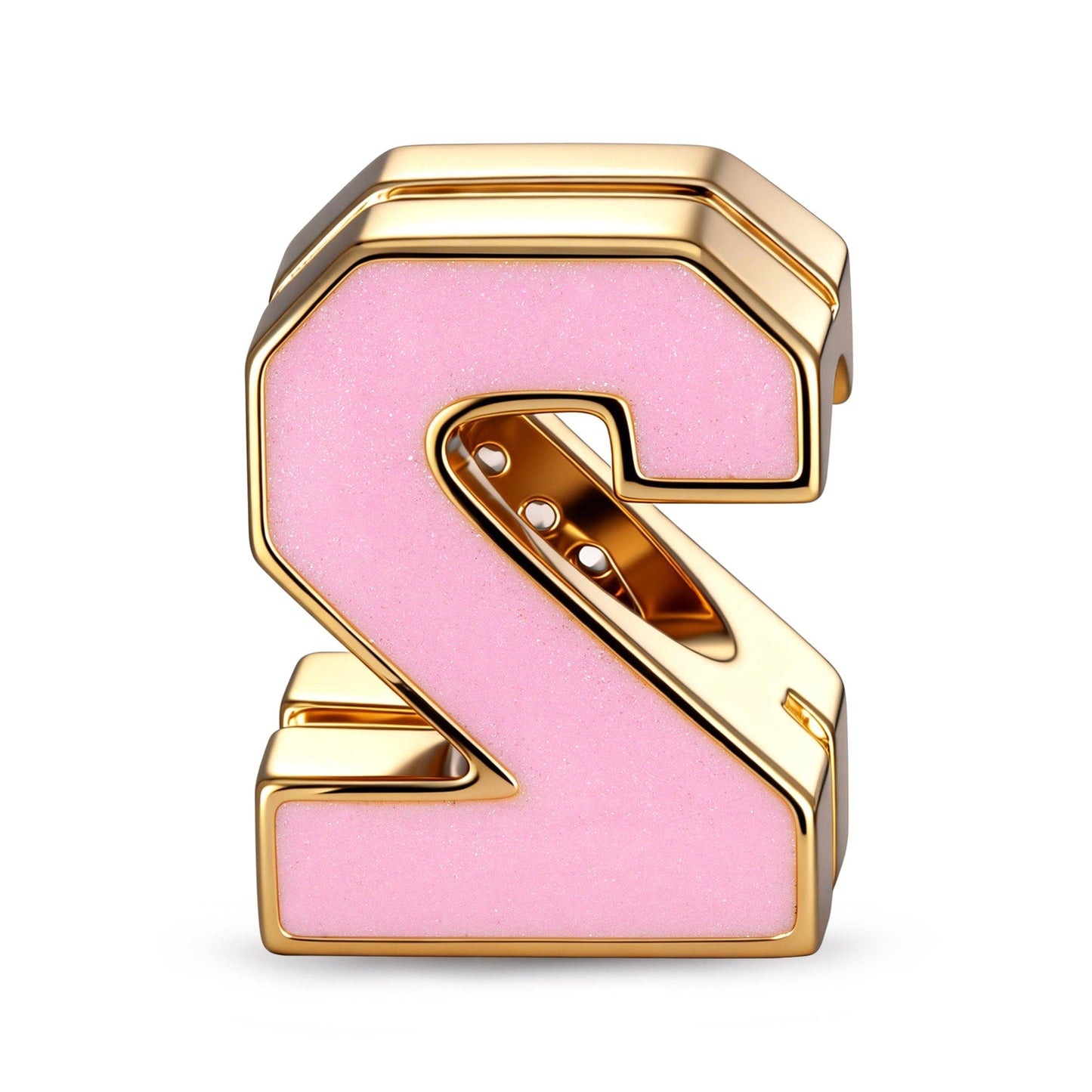 Double Sided Number Two Charm with Sparkling Pave Front and Pink Enamel Back in 14K Gold Plated Tarnish Resistant Silver