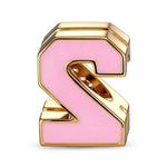 Double Sided Number Two Charm with Sparkling Pave Front and Pink Enamel Back in 14K Gold Plated Tarnish Resistant Silver