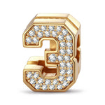 Number Three Tarnish-resistant Silver With Enamel Charms In 14K Gold Plated