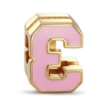 Double Sided Number Three Charm with Sparkling Pave Front and Pink Enamel Back in 14K Gold Plated Tarnish Resistant Silver