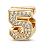 Number Five Tarnish-resistant Silver With Enamel Charms In 14K Gold Plated