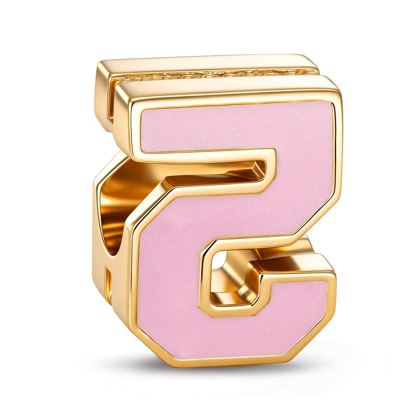 Double Sided Number Five Charm with Sparkling Pave Front and Pink Enamel Back in 14K Gold Plated Tarnish Resistant Silver
