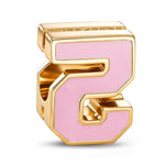 Double Sided Number Five Charm with Sparkling Pave Front and Pink Enamel Back in 14K Gold Plated Tarnish Resistant Silver